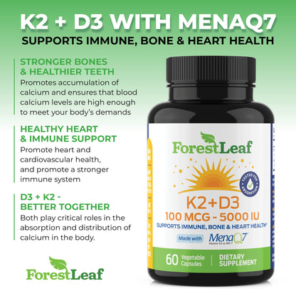 ForestLeaf cápsulas vegetarianas D3 + K2 para sistema inmune