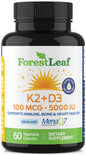 ForestLeaf suplemento Vitamina D3 y K2 MK7 60 cápsulas vegetarianas