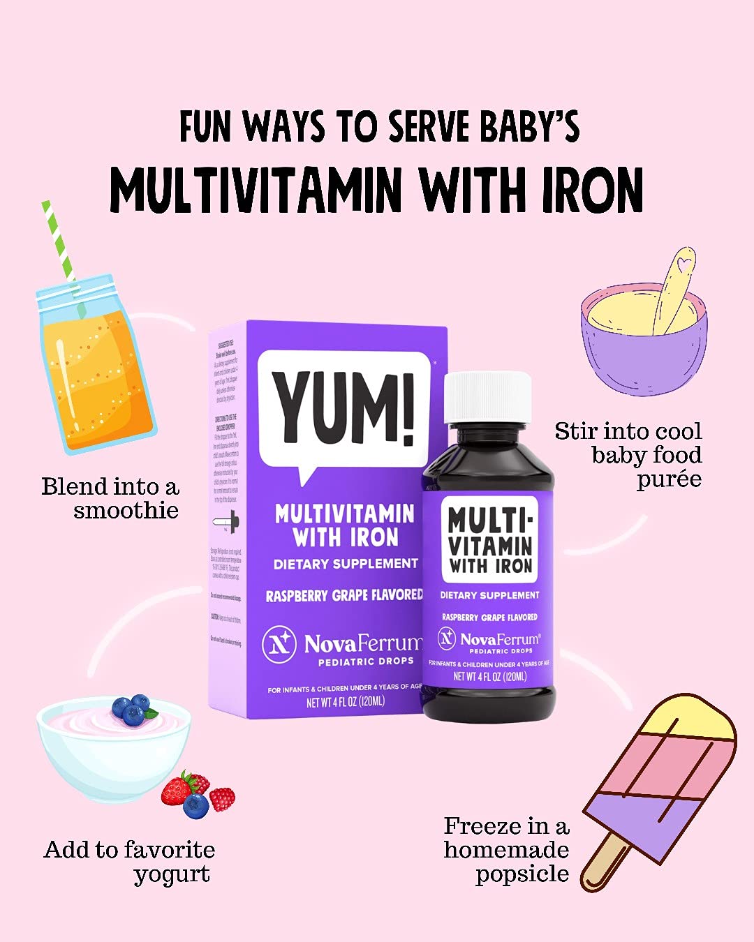 Diversas formas divertidas de servir multivitamina NovaFerrum para niños