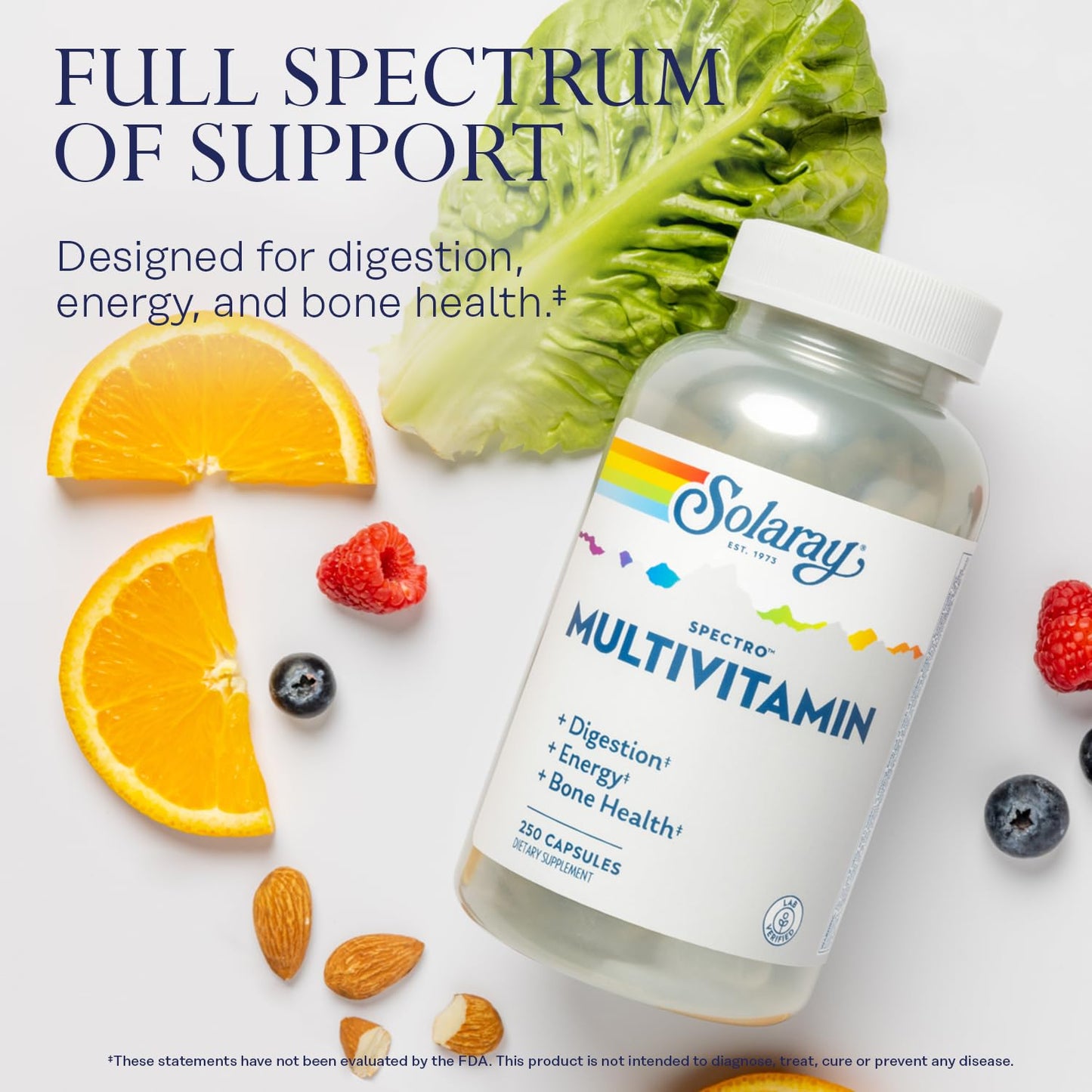 Fórmula avanzada de Solaray Spectro multivitamina con enzimas digestivas.