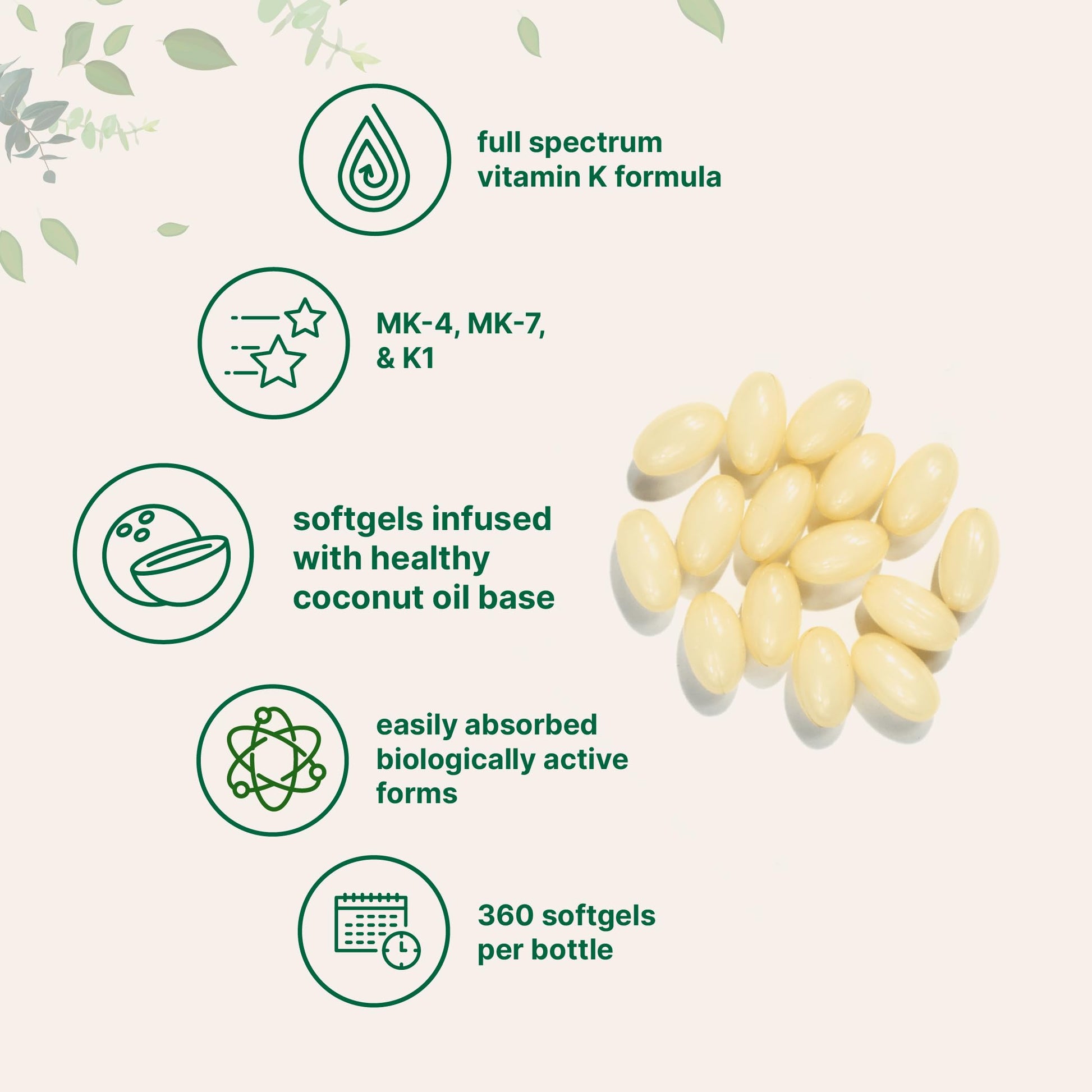 Fórmula completa de vitamina K de absorción fácil.