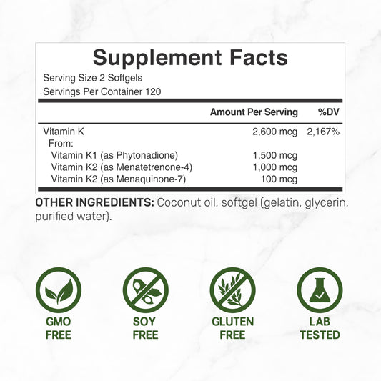 Fórmula completa de vitamina K con aceite de coco.