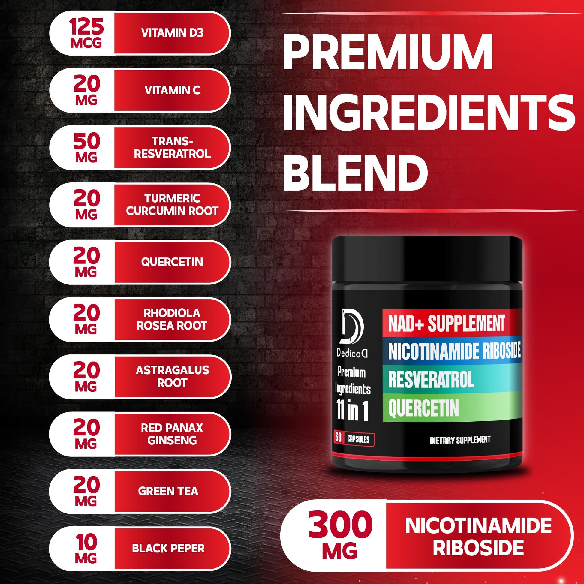 Fórmula DEDICAD NAD+ ribósido nicotinamida resveratrol quercetina