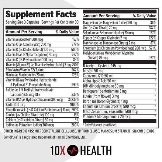 Fórmula multivitamínica 10X con nutrientes metilados esenciales