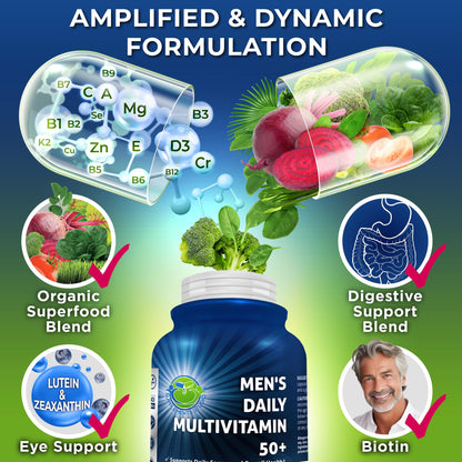 Fórmula multivitamínica con vitaminas esenciales y superalimentos orgánicos