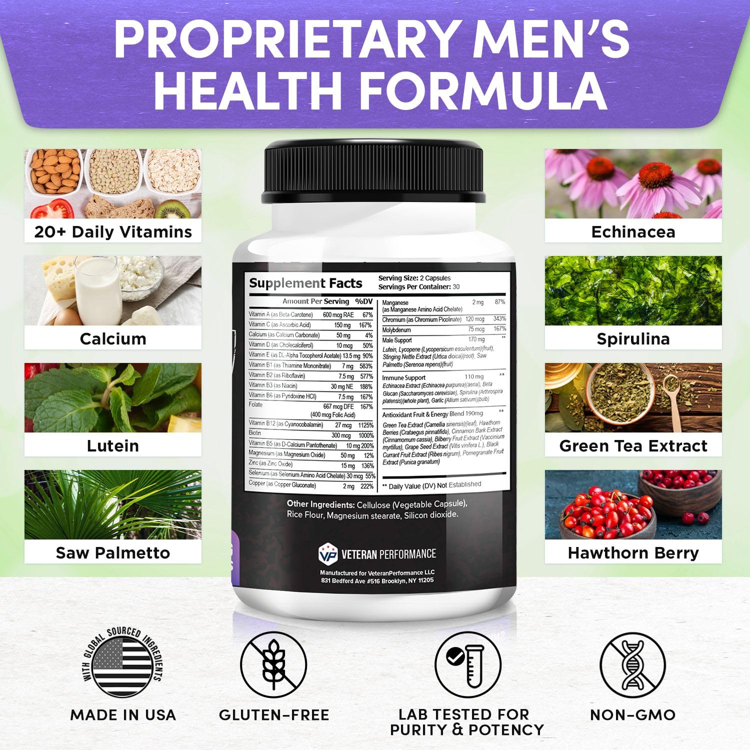 Fórmula de salud masculina con vitaminas y minerales.