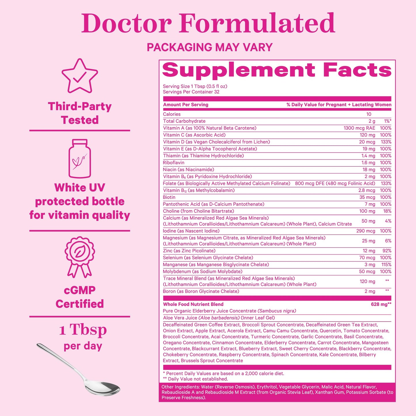 Foto de vitaminas líquidas Pink Stork en botella