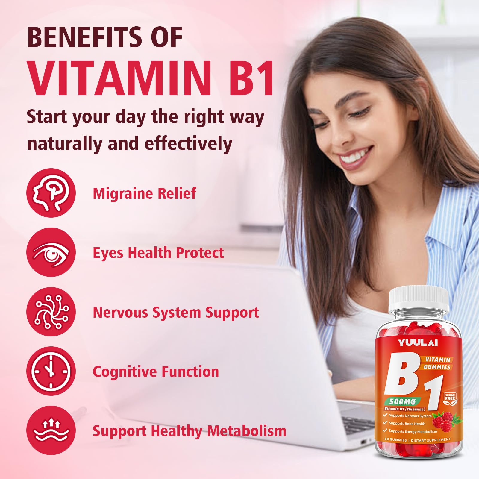 Frambuesa sabor gomitas YUULAI vitamina B1 500mg