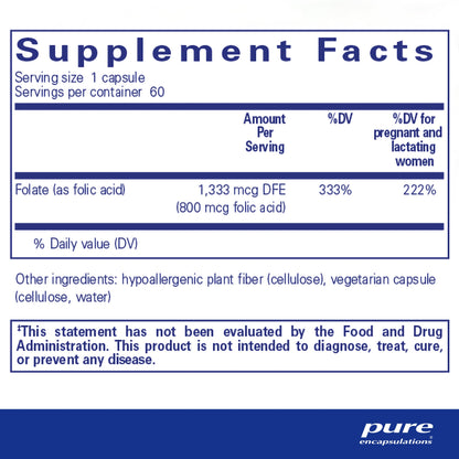 Frasco Pure Encapsulations ácido-fólico 60 cápsulas