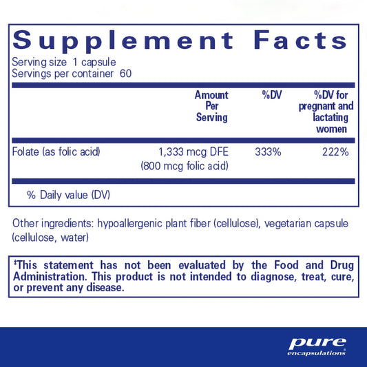Frasco Pure Encapsulations ácido-fólico 60 cápsulas