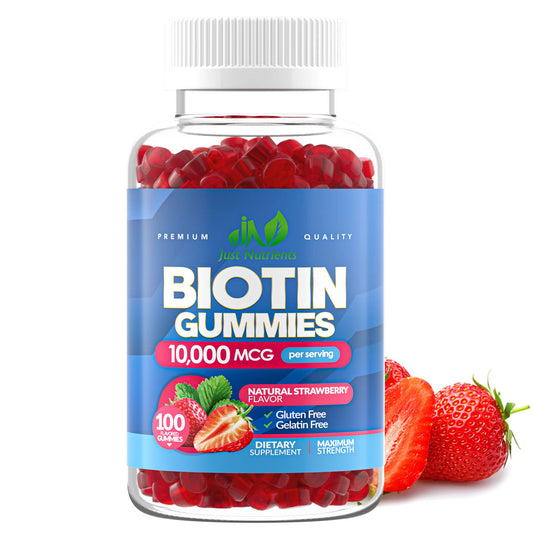 frasco 100 gomitas biotina 10000mcg sabor fresa just nutrients