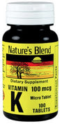 Frasco de 100 tabletas de vitamina K Nature's Blend