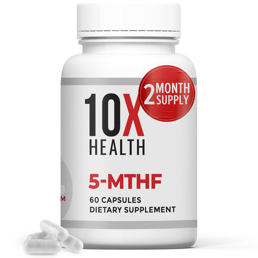 Frasco 10X Health 5 MTHF suplemento multivitamínico 60 cápsulas
