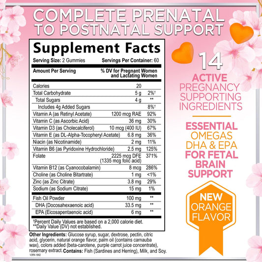 Frasco de 120 gomitas prenatales para embarazo saludable