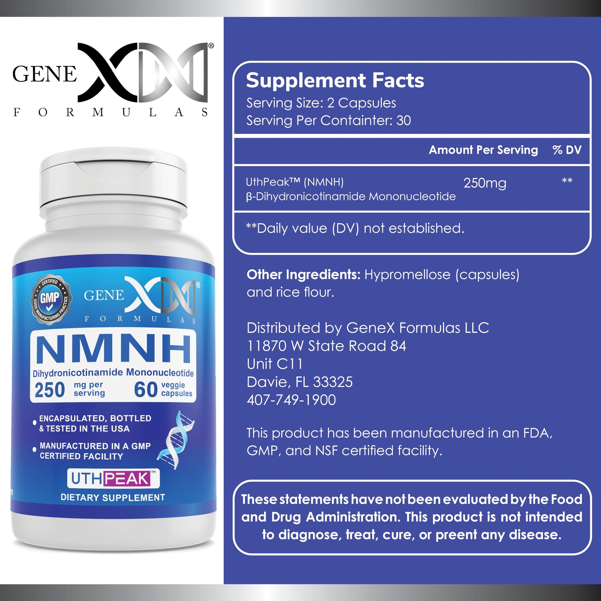 Frasco de 60 cápsulas de NMNH Genex Formulas