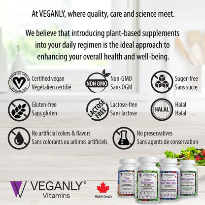 Frasco de 60 cápsulas vegetarianas de vitaminas veganas VEGANLY