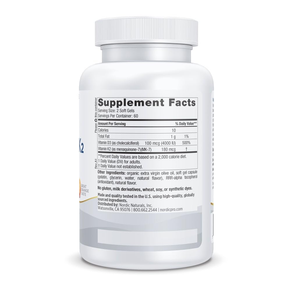 Frasco de 60 cápsulas vitamina d3 k2 sabor naranja Nordic Naturals