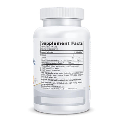Frasco de 60 cápsulas vitamina d3 k2 sabor naranja Nordic Naturals