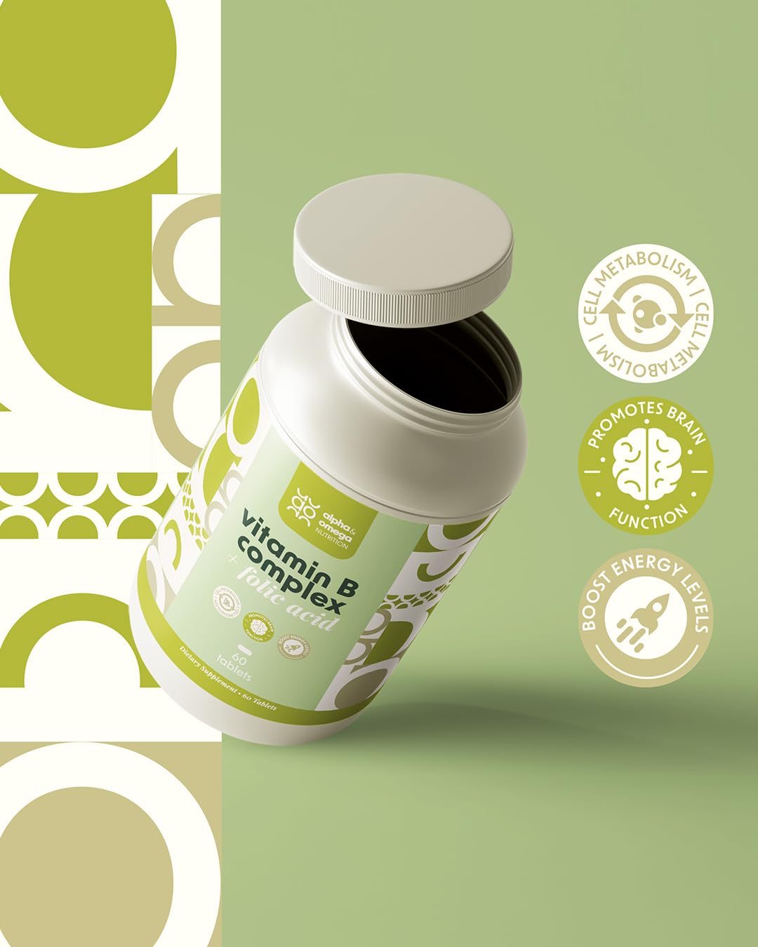Frasco 60 tabletas Alpha & Omega Vitaminas Complejo B y folato
