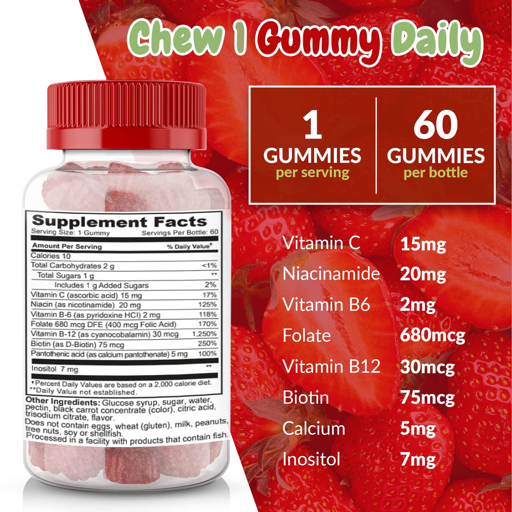 Frasco abierto de gomitas de complejo B y vitamina C Health Supplied