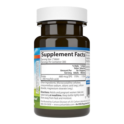 Frasco ácido fólico Carlson vitaminas del complejo b para embarazadas