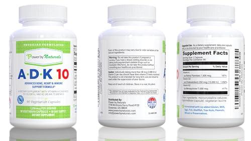 Frasco adhesivo suplemento Power By Naturals ADK 10 vitaminas
