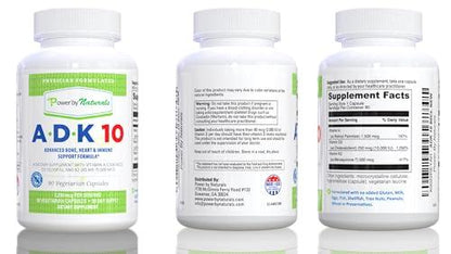 Frasco adhesivo suplemento Power By Naturals ADK 10 vitaminas