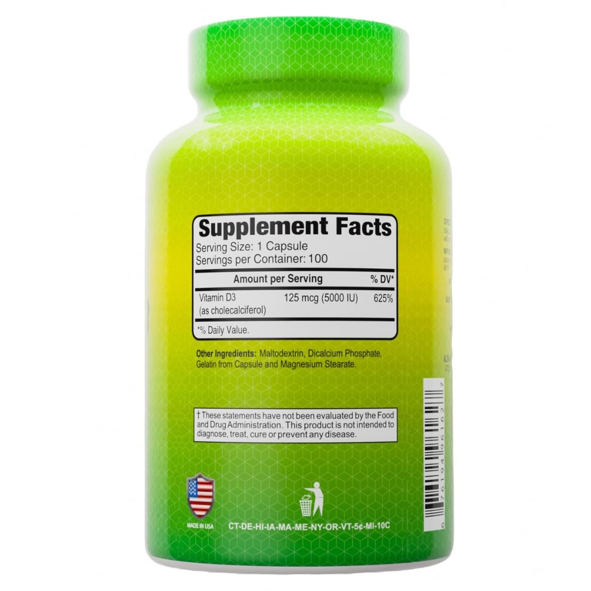 Frasco ALFA VITAMINS cápsulas Vitamina D3 5000 IU
