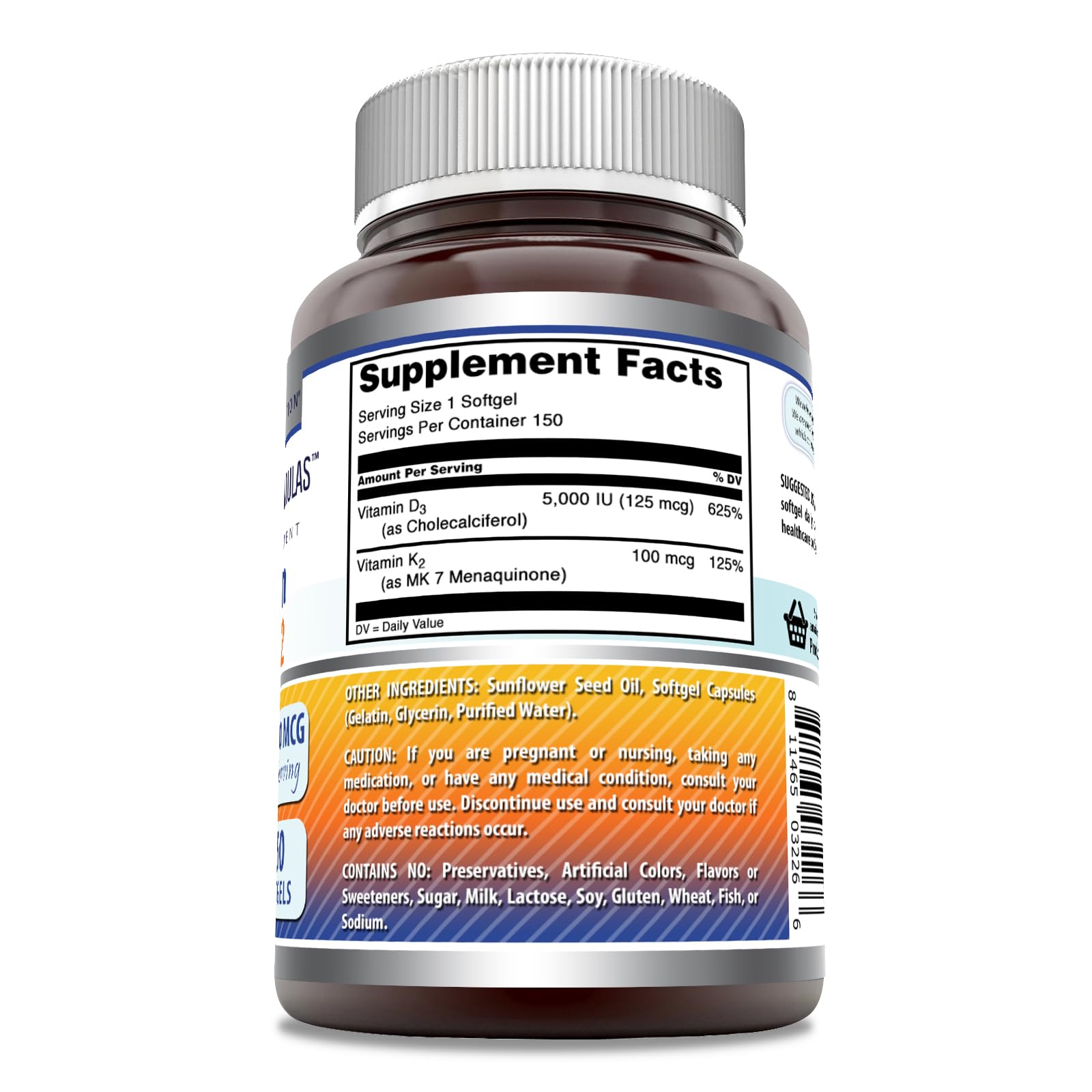 Frasco Amazing Formulas suplemento D3 K2 cápsulas blandas