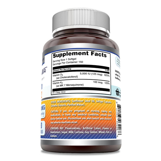 Frasco Amazing Formulas suplemento D3 K2 cápsulas blandas