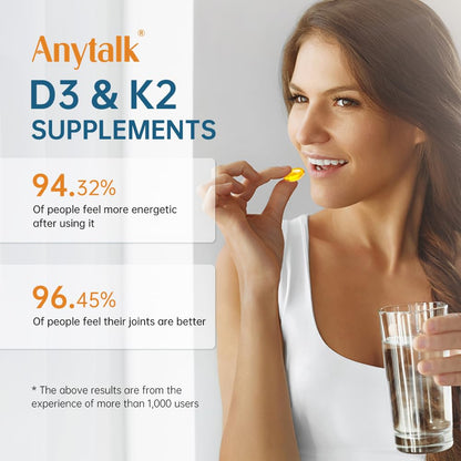 Frasco ámbar suplemento anytalk vitamina d3 k2 60 capsulas