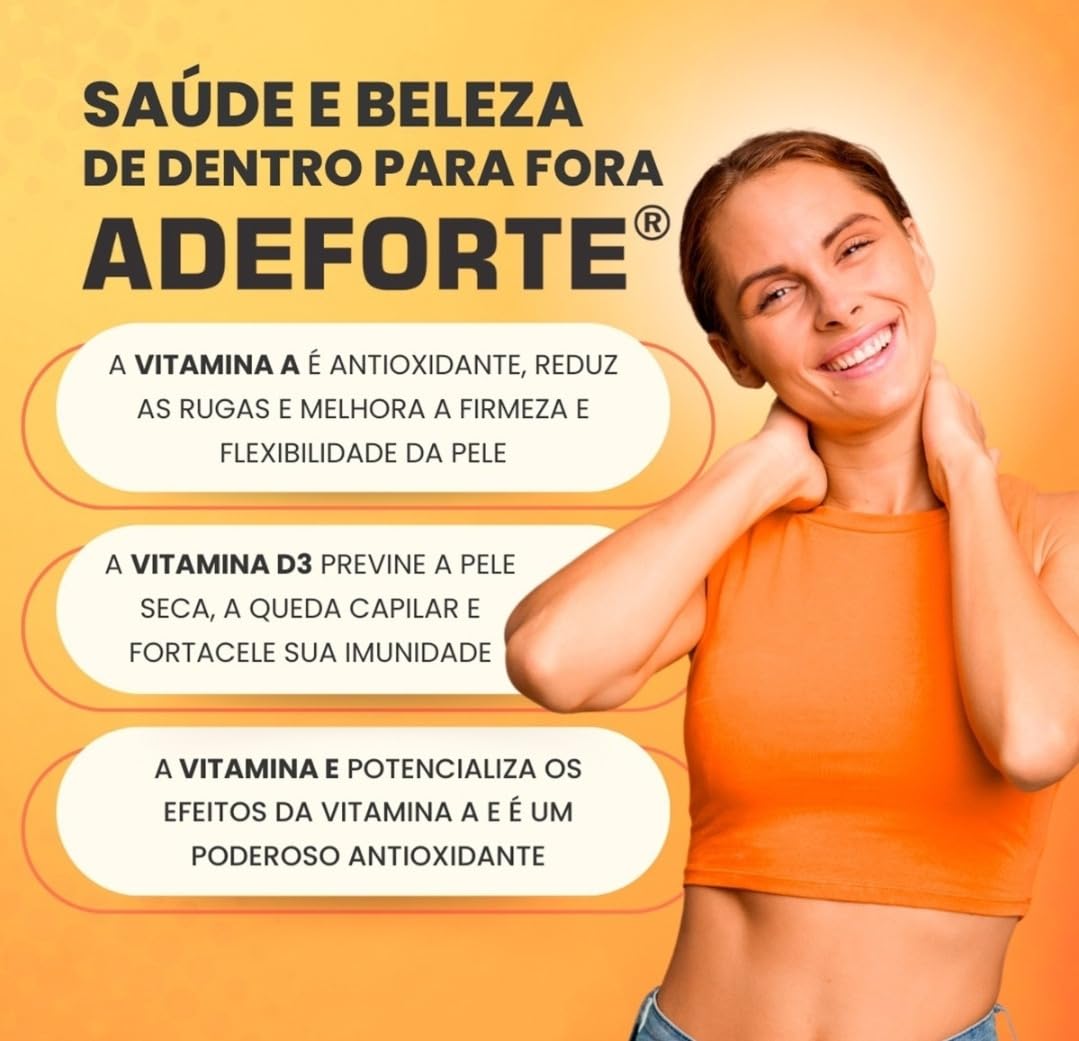 Frasco y ampolla de suplemento Adeforte vitaminas A D E
