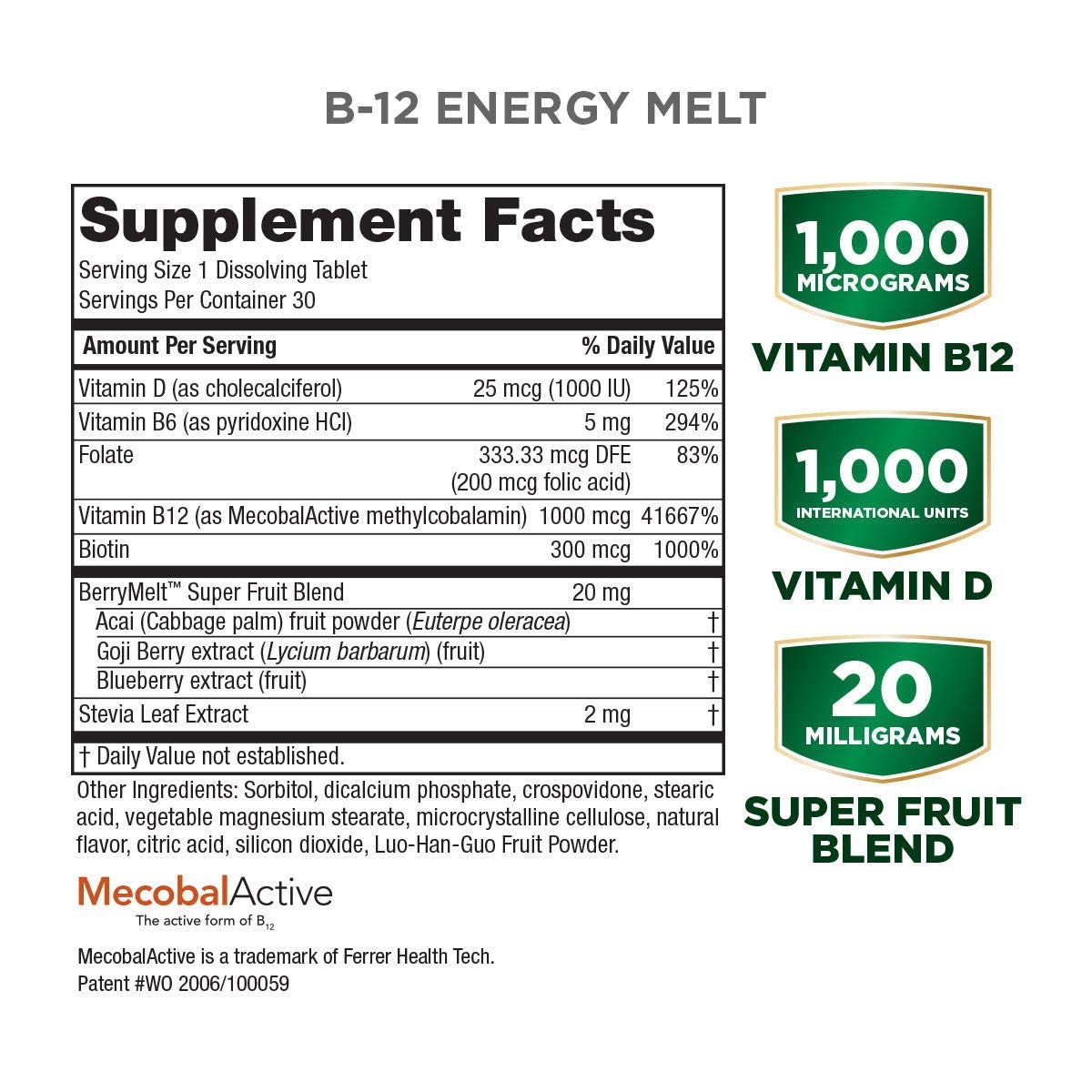 Frasco B12 Energy Berry Lemonade Melts Purity Products