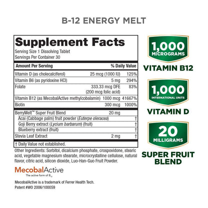 Frasco B12 Energy Berry Lemonade Melts Purity Products