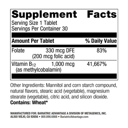Frasco bariatric advantage vitamina b12 1000 mcg 30 tabletas disolución rápida