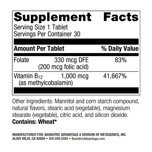 Frasco bariatric advantage vitamina b12 1000 mcg 30 tabletas disolución rápida