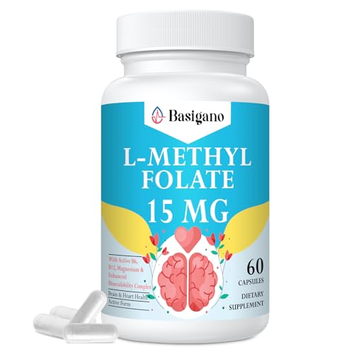 Frasco Basigano L-Metilfolato 15 mg 60 cápsulas veganas