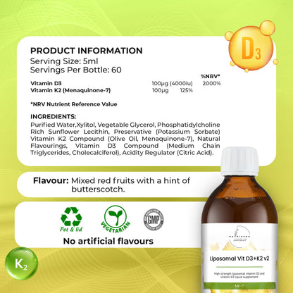 Frasco bebida suplemento vitamina D3 4000 UI y K2 vegetales