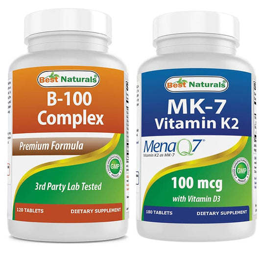 Frasco Best Naturals Complejo B-100 y K2 D3 180 tabletas