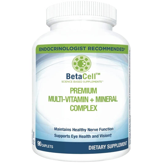 Frasco blanco de BETACELL multivitamínico con tapa blanca.