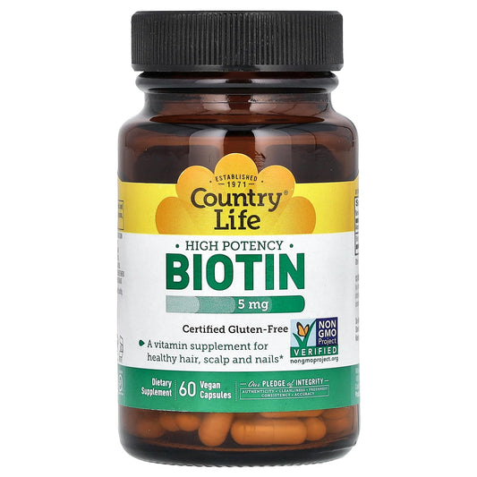 frasco biotina 5 mg cápsulas súper potencia country life