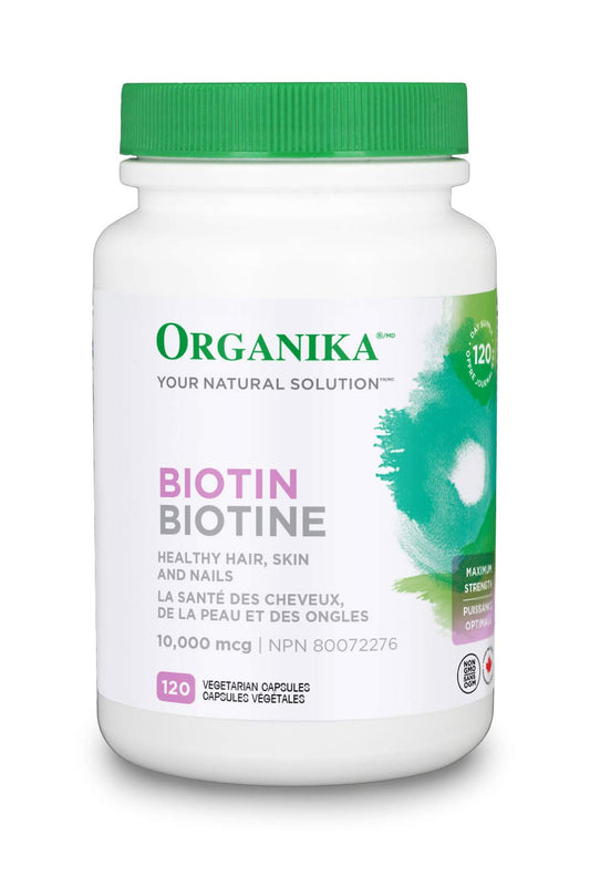Frasco de biotina alta potencia Organika.