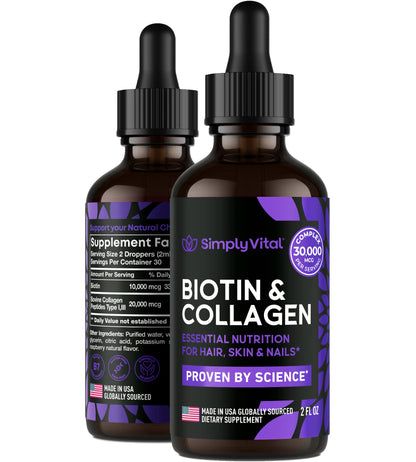 Frasco de biotina líquida y colágeno SimplyVital 2 fl oz