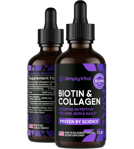 Frasco de biotina líquida y colágeno SimplyVital 2 fl oz