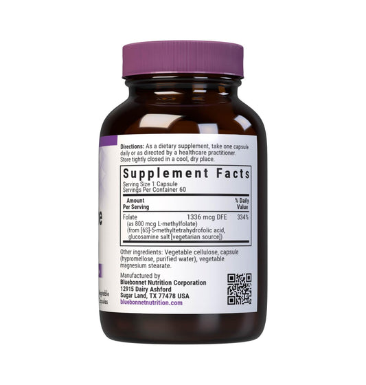 Frasco BlueBonnet Metilfolato 800 mcg salud prenatal