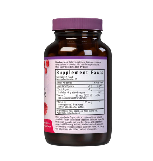 Frasco Bluebonnet vitaminas D3 & K2 EarthSweet 60 tabletas