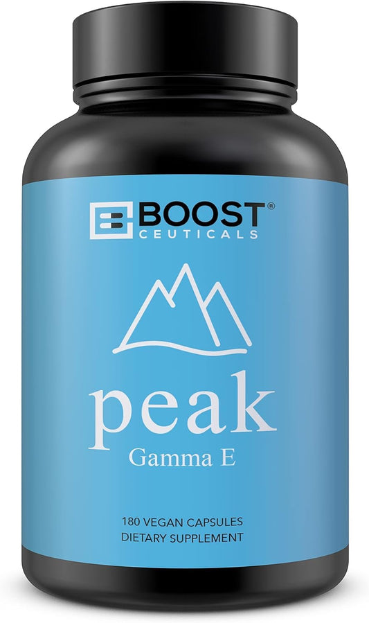 Frasco de BoostCeuticals Vitamina E 400 IU Gamma E con setas Reishi