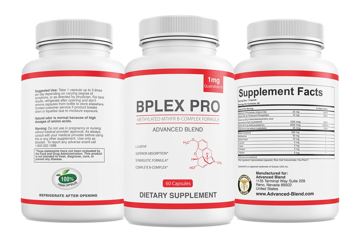 Frasco Bplex-Pro mezcla avanzada vitaminas B para MTHFR