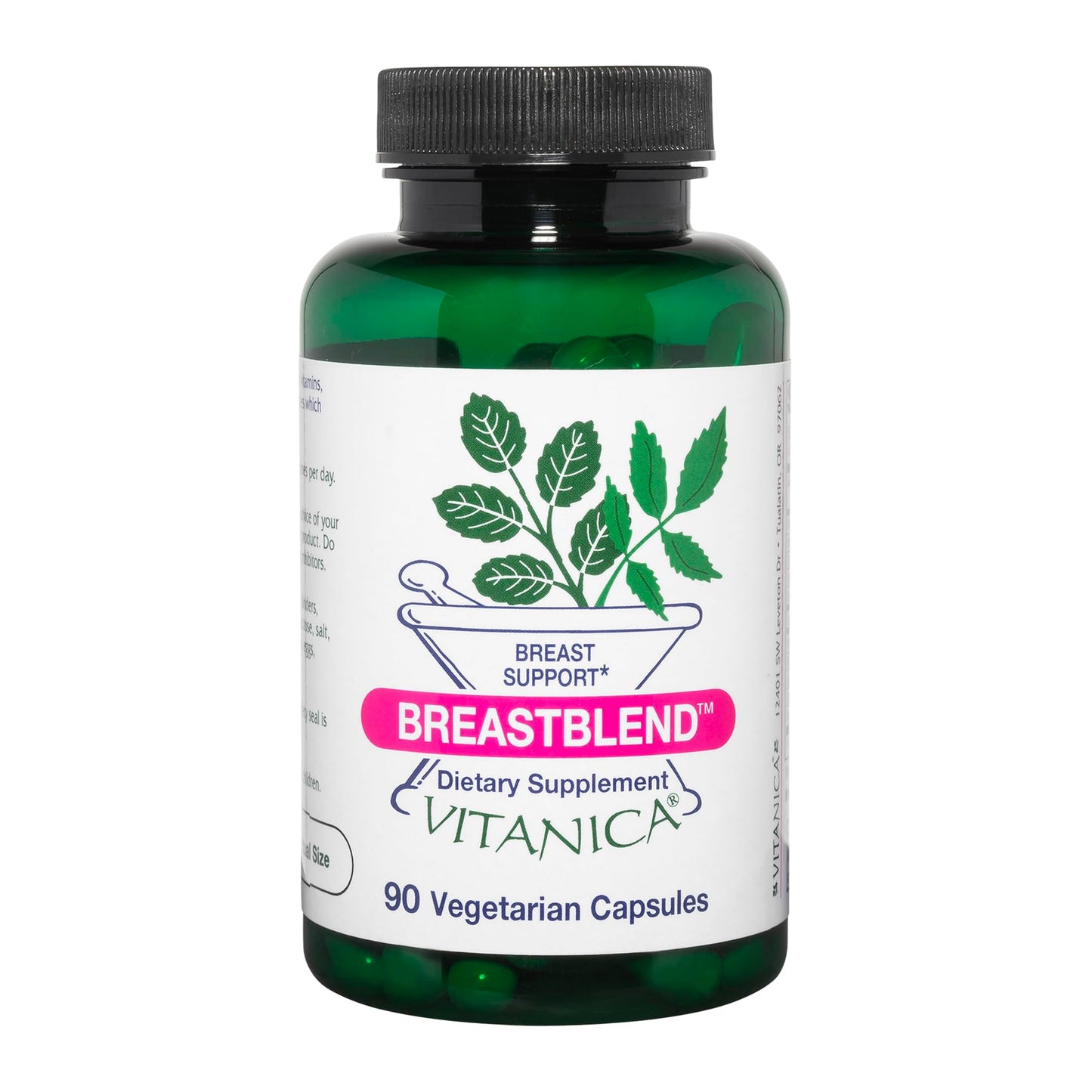 Frasco de Vitanica BreastBlend para la salud de los senos, 90 cápsulas.