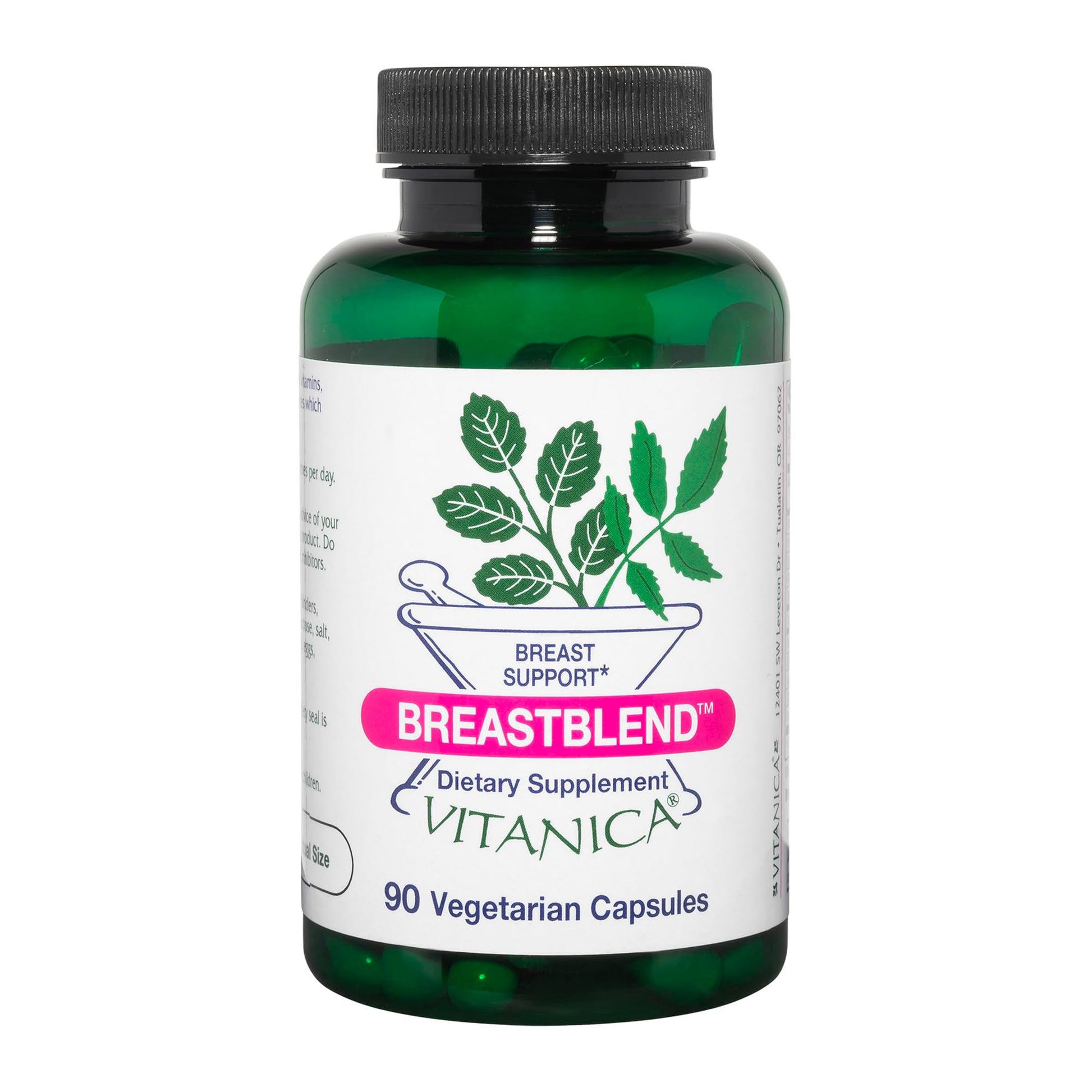 Frasco de Vitanica BreastBlend para la salud de los senos, 90 cápsulas.